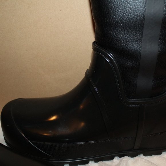 NIB UGG RAINCLOUD TALL LEATHER SHEARLING LINED‎ WINTER RAIN BOOTS BLACK - Picture 5 of 7